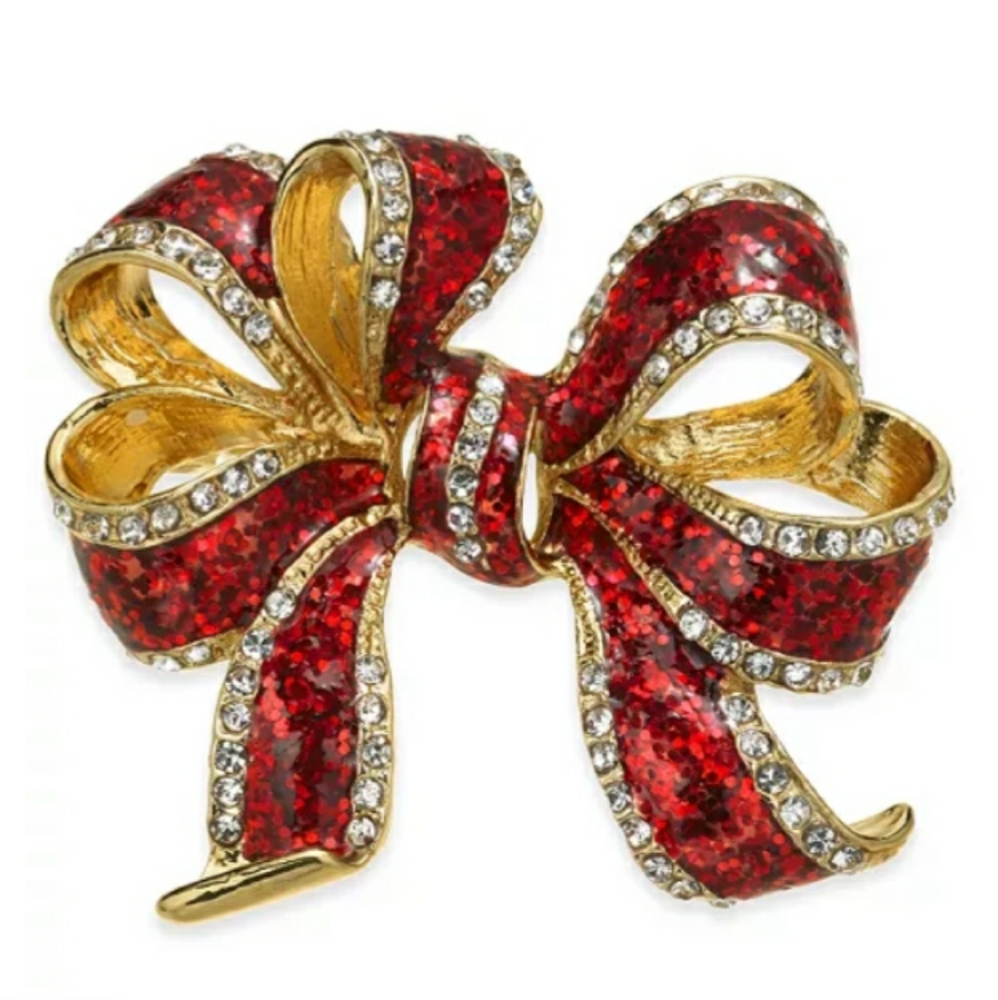 Red and Gold Bow Brooch
